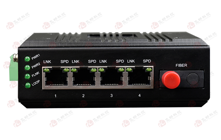飛暢科技-mini工業(yè)軌式 4路百兆(物理隔離，總帶寬100M)轉(zhuǎn)1路百兆光