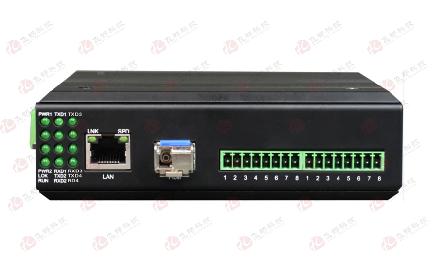 飛暢科技-工業(yè)軌式1-8路DI/DO/AI/AO開關(guān)量模擬量服務(wù)器(帶1光1電交換口)